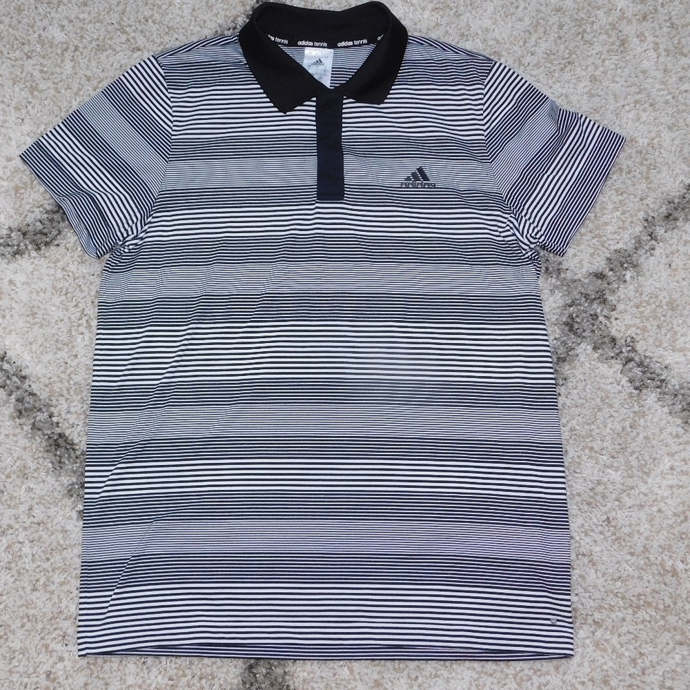 Adidas Men's Classic Polo Black and White Stripes - Picture 2 of 5